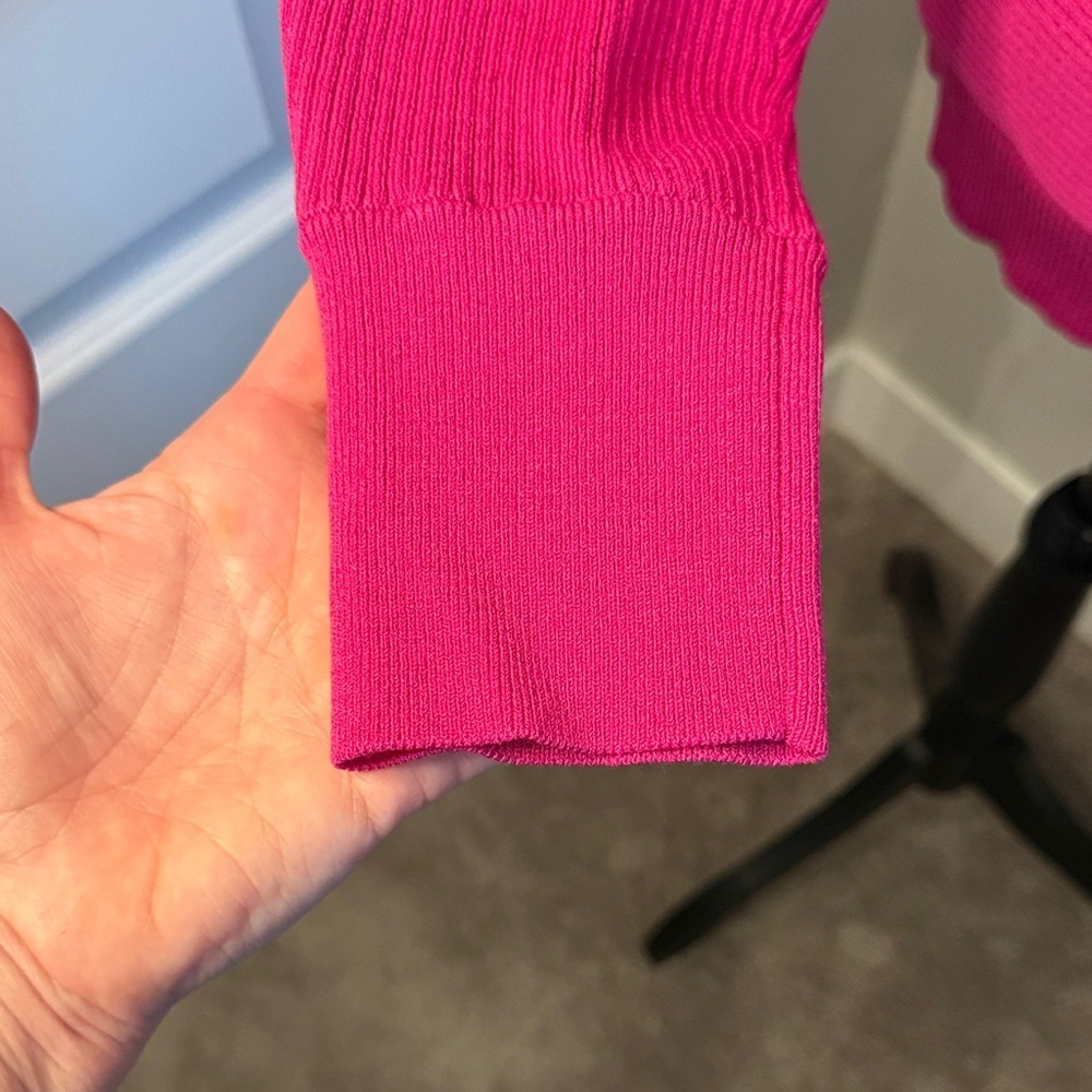 Pink Lightweight Ribbed Crewneck, Open Back Sweater - Picture 4 of 6